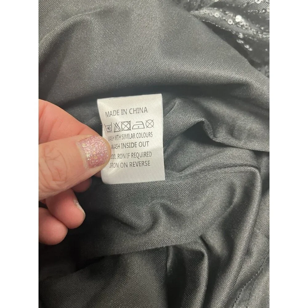 Sexy/Classy Double Crazy Black Sequin Long Sleeve Wrap Dress L 🤍 - Picture 6 of 8